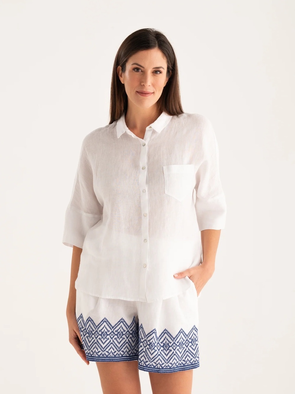 120 Lino Relaxed Fit Shirt with Pocket Women’s XXS/38 100% Linen - Picture 3 of 10